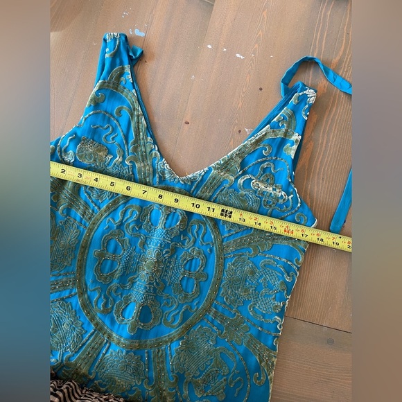 Hale Bob Silk Turquoise and Gold Mini Dress Size XS - Picture 9 of 9